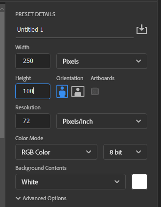 Image carousel custom size settings in photoshop